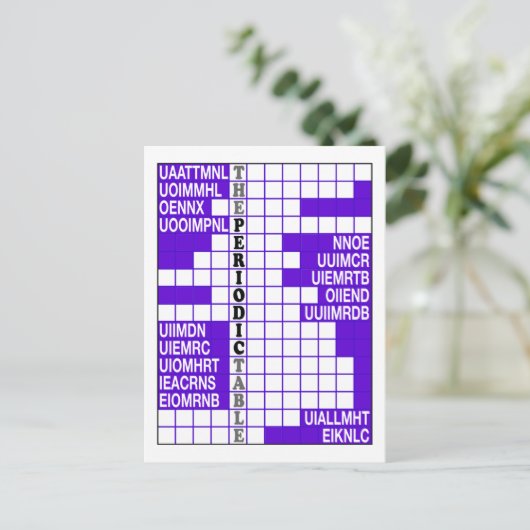 Het woord scramble van het periodiek systeem briefkaart (Staand voorkant)