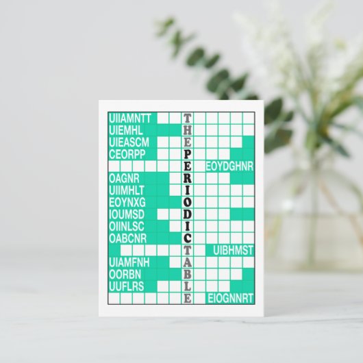 Het woord scramble van het periodiek systeem briefkaart (Staand voorkant)