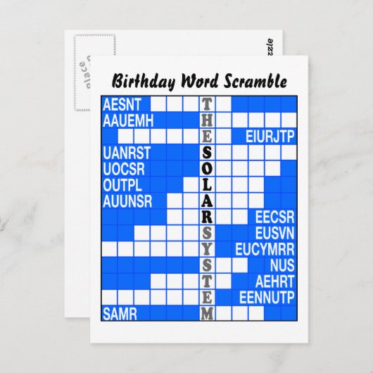 Het woord scramble van het zonnestelsel briefkaart (Voorkant / Achterkant)