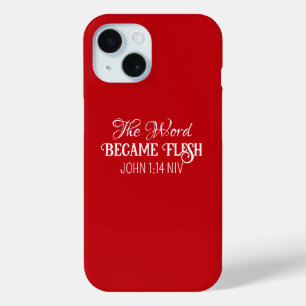 Het Woord werd vlees Kerstmis Bijbel vers rood iPhone 15 Case