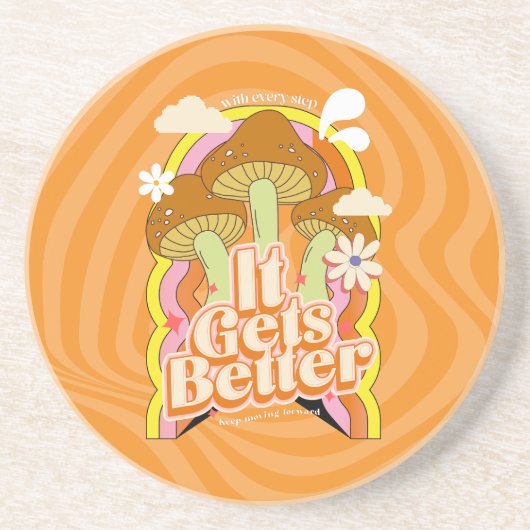 Het wordt beter | Goede Vibes & Groovy Voelt Aange Zandsteen Onderzetter (Voorkant)