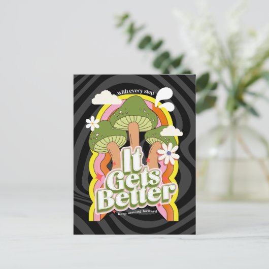 Het wordt beter | Goede Vibes & Retro Groovy Voelt Feestdagenkaart (Staand voorkant)