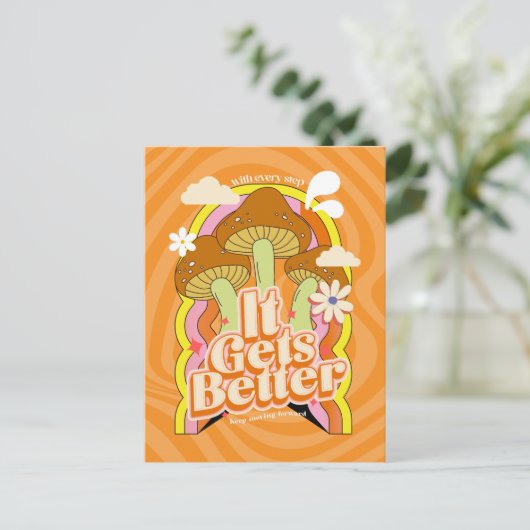 Het wordt beter | Goede Vibes & Retro Groovy Voelt Feestdagenkaart (Staand voorkant)