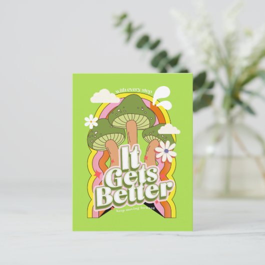 Het wordt beter | Goede Vibes & Retro Groovy Voelt Feestdagenkaart (Staand voorkant)