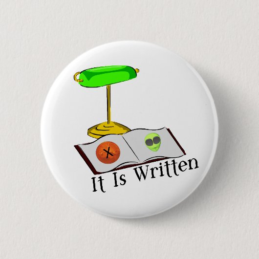 Het wordt geschreven ronde button 5,7 cm (Voorkant)