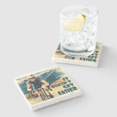 Het wordt niet makkelijker fietsen stenen onderzetter (Zijkant)