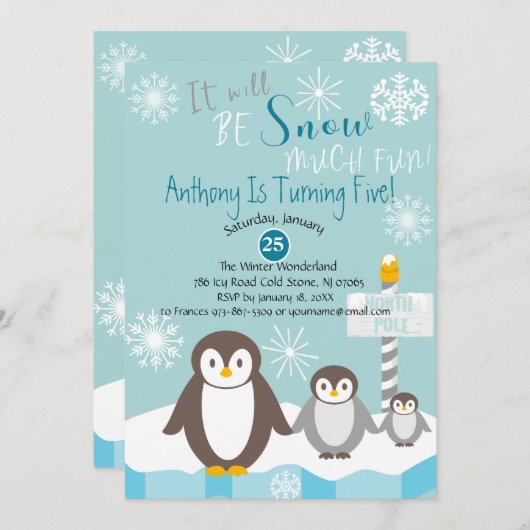 Het wordt sneeuw veel leuke verjaardag uitnodiging (Voorkant / Achterkant)