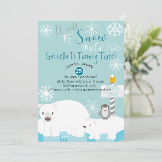 Het wordt sneeuw veel leuke verjaardag uitnodiging (Staand voorkant)