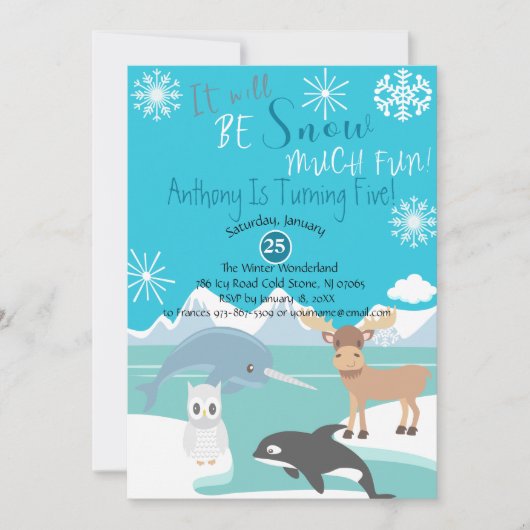 Het wordt sneeuw veel leuke verjaardag uitnodiging (Voorkant)