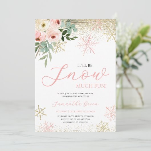 Het wordt Snow Much Fun Girl Baby shower Kaart (Staand voorkant)