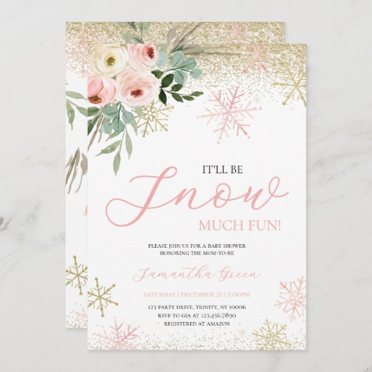 Het wordt Snow Much Fun Girl Baby shower Kaart (Voorkant / Achterkant)