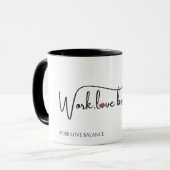 Het WORK LOVE BALANCE schrift met kompas hart mini Mok (Voorkant links)