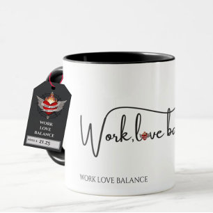 Het WORK LOVE BALANCE schrift met kompas hart mini Mok