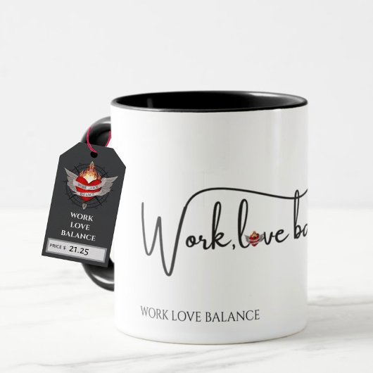 Het WORK LOVE BALANCE schrift met kompas hart mini Mok