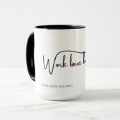 Het WORK LOVE BALANCE schrift met kompas hart mini Mok (Voorkant links)