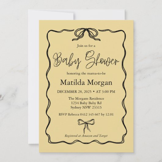 Het  Yellow Black Bow Baby shower Kaart (Voorkant)