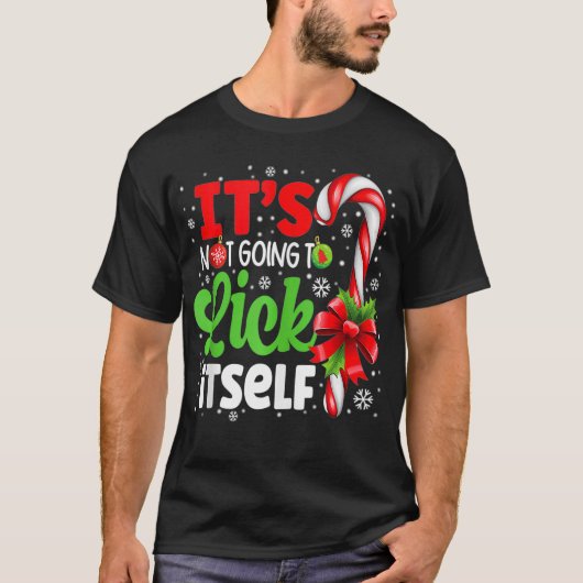 Het zal niet zelf kerstsnoepriet lokken t-shirt (Voorkant)