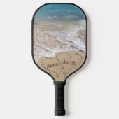Het Zand van het strand harten met Namen Pickleball Paddle (Voorkant)