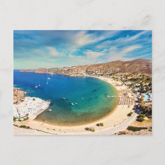 Het zandstrand Mylopotas op het eiland Ios, Grieke Briefkaart (Voorkant)