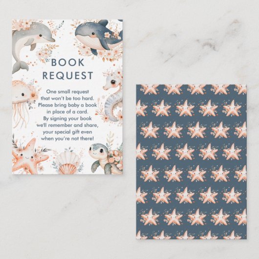 Het Zee Animals Baby shower Book Request Informatiekaartje (Voorkant / Achterkant)