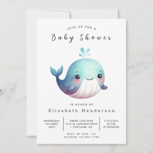 Het Zee Digital Whale Baby shower Kaart (Voorkant)
