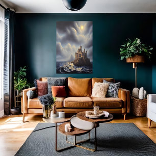 Het zee een rots en een kasteel   AI Art. Poster