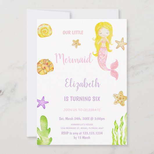Het Zee Girl Party Invitation Kaart (Voorkant)