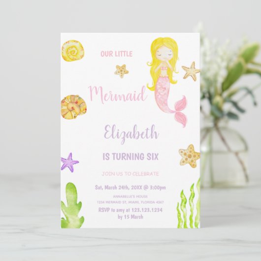 Het Zee Girl Party Invitation Kaart (Staand voorkant)