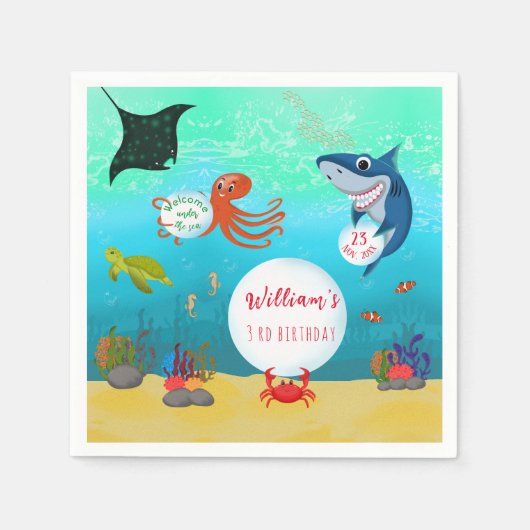 Het Zee Ocean Animals Birthday Party Servet (Voorkant)