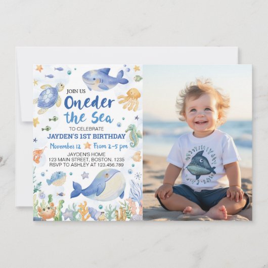 Het Zee Ocean Animals Boy Verjaardagsfoto Kaart (Voorkant)