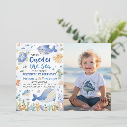 Het Zee Ocean Animals Boy Verjaardagsfoto Kaart (Staand voorkant)