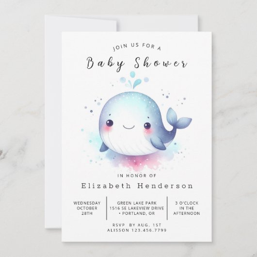 Het Zee Online Whale Baby shower Kaart (Voorkant)