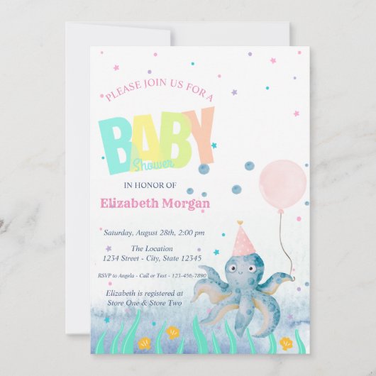 Het Zee Seashell Octopus Baby shower Kaart (Voorkant)