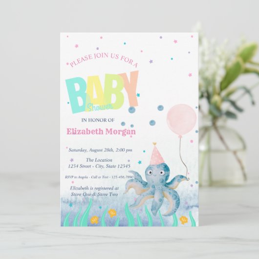 Het Zee Seashell Octopus Baby shower Kaart (Staand voorkant)