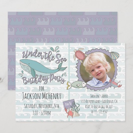 Het Zee Whale Birthday Party Afbeelding Kaart (Voorkant / Achterkant)