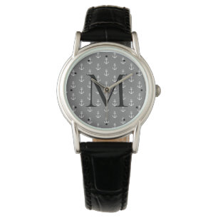 Het zeevaart Grijze en Witte Monogram van het Horloge