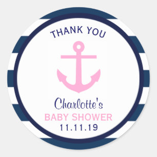 Het zeevaart Roze Marineblauwe MEISJE van het Baby Ronde Sticker