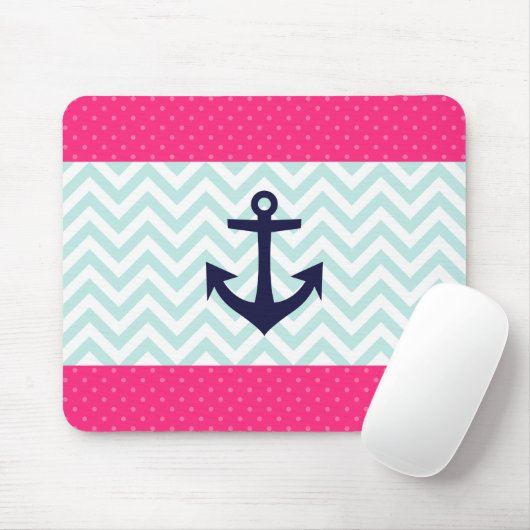 Het zeevaart Roze Witte Patroon van het Anker van Muismat (Met muis)