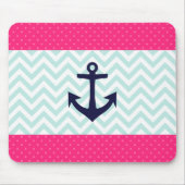 Het zeevaart Roze Witte Patroon van het Anker van Muismat (Voorkant)