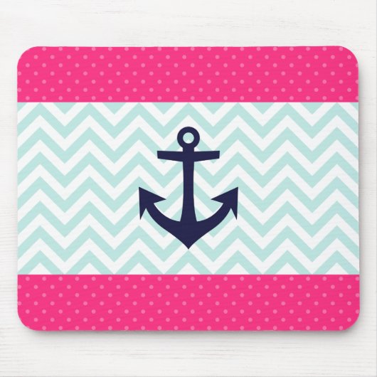 Het zeevaart Roze Witte Patroon van het Anker van Muismat (Voorkant)