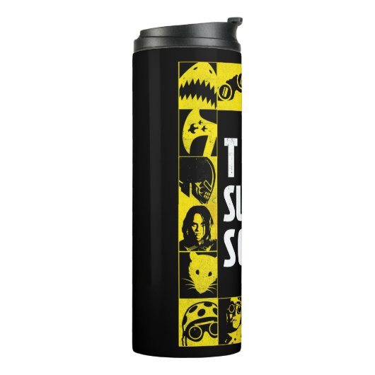 Het Zelfmoordplein | Gele en zwarte pictogramblokk Thermosbeker (Gedraaid links)