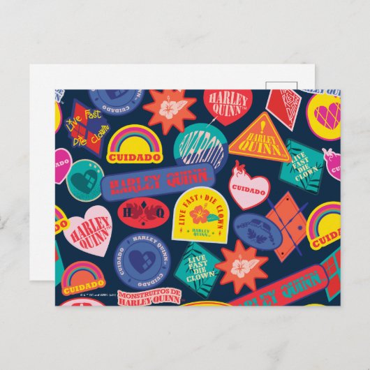 Het Zelfmoordplein | Harley Quinn Badge Pattern Briefkaart (Voorkant / Achterkant)