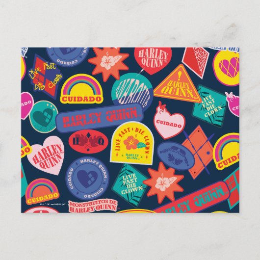 Het Zelfmoordplein | Harley Quinn Badge Pattern Briefkaart (Voorkant)