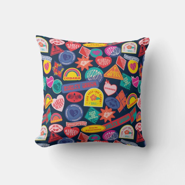 Het Zelfmoordplein | Harley Quinn Badge Pattern Kussen (Voorkant)