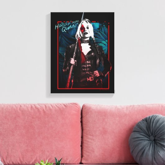 Het Zelfmoordplein | Harley Quinn en Green Ferns Canvas Afdruk (Insitu (Woonkamer))