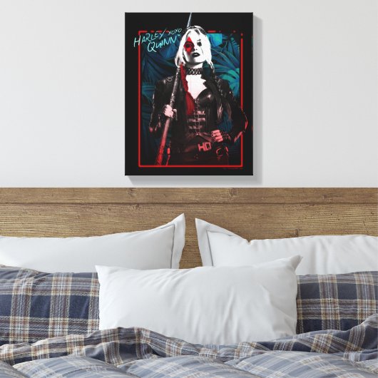Het Zelfmoordplein | Harley Quinn en Green Ferns Canvas Afdruk (Insitu (Slaapkamer))