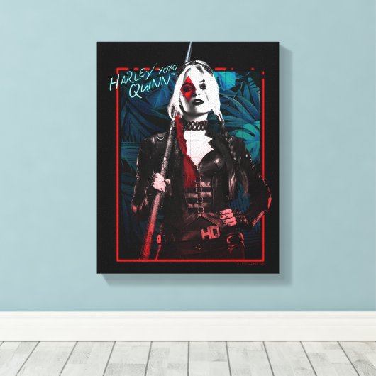 Het Zelfmoordplein | Harley Quinn en Green Ferns Canvas Afdruk (Insitu (Houten vloer))