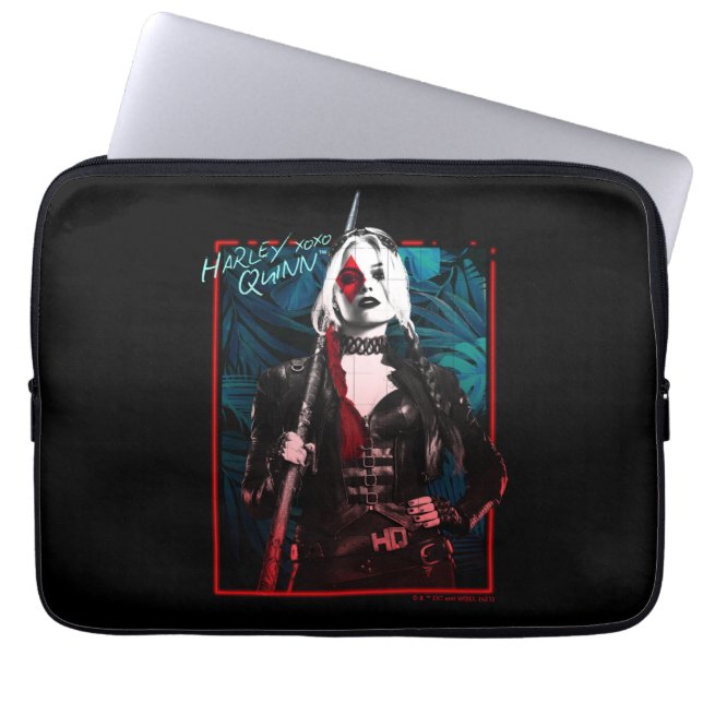 Het Zelfmoordplein | Harley Quinn en Green Ferns Laptop Sleeve (Voorkant)
