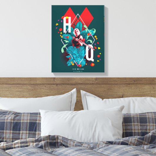 Het Zelfmoordplein | Harley Quinn Floral Diamond Canvas Afdruk (Insitu (Slaapkamer))