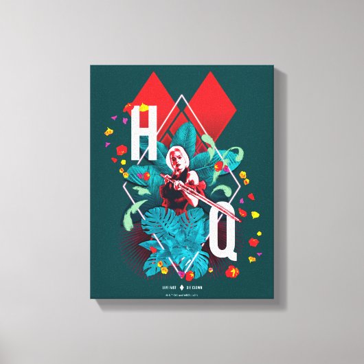 Het Zelfmoordplein | Harley Quinn Floral Diamond Canvas Afdruk (Voorkant)